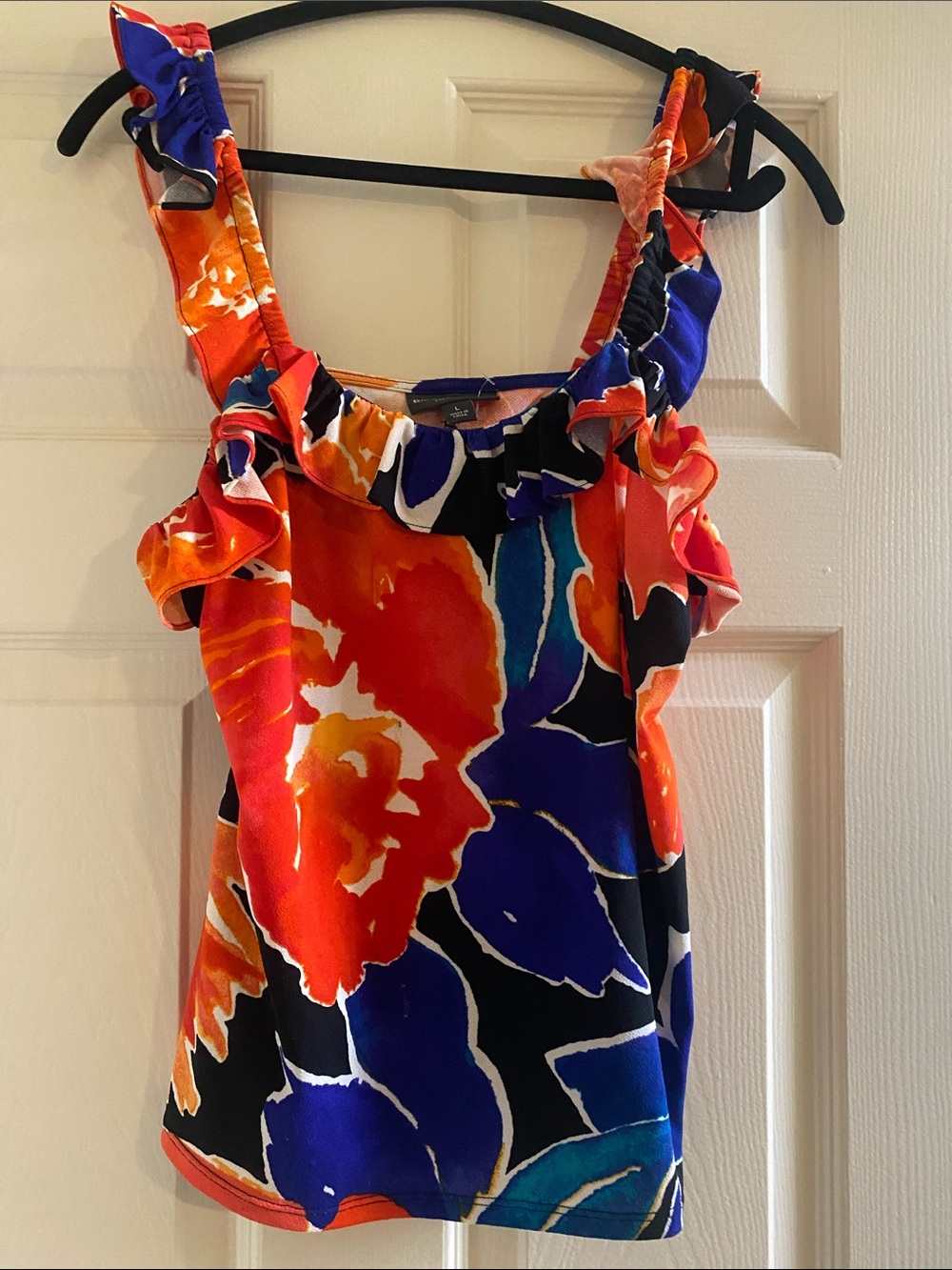 BOLD elements Floral Ruffle Tank in Orange, Royal Blue & Black